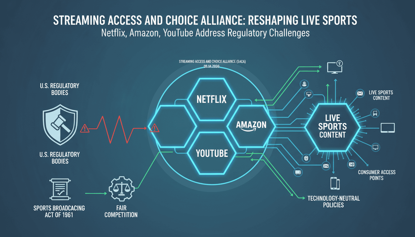Infographic showing the Streaming Access and Choice Alliance's influence on streaming policies and consumer access to live sports.