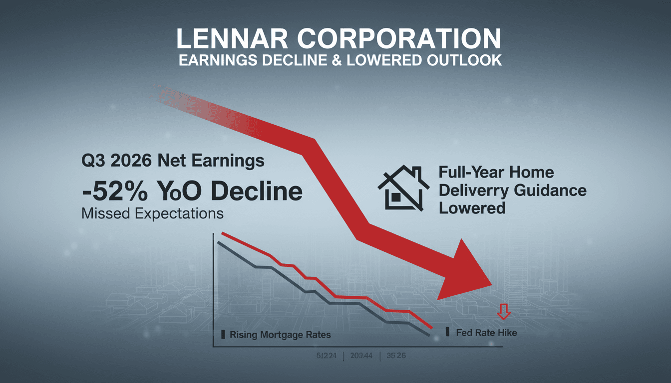 Infographic showing Lennar Corporation's Q3 2026 earnings decline and revised delivery guidance.
