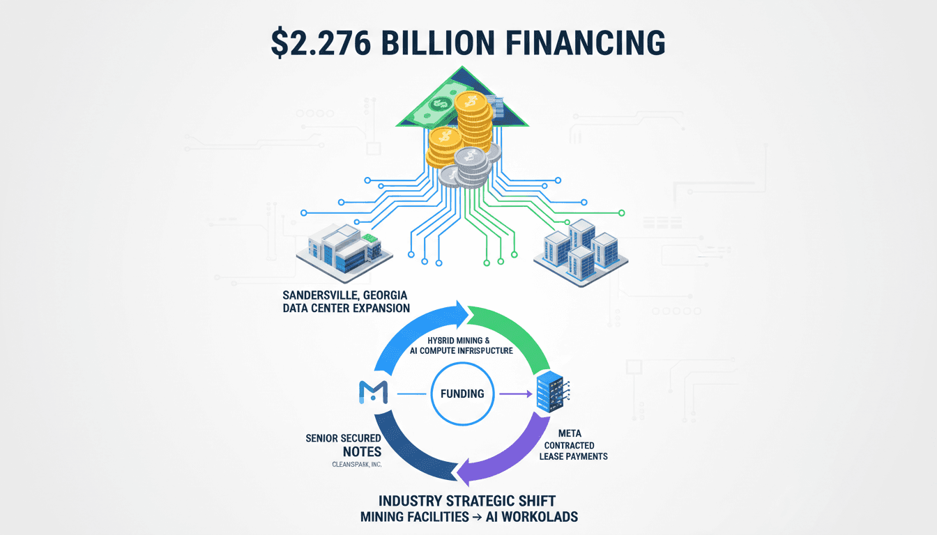Infographic showing CleanSpark's $2.276 billion financing structure and its implications for the Sandersville data center.