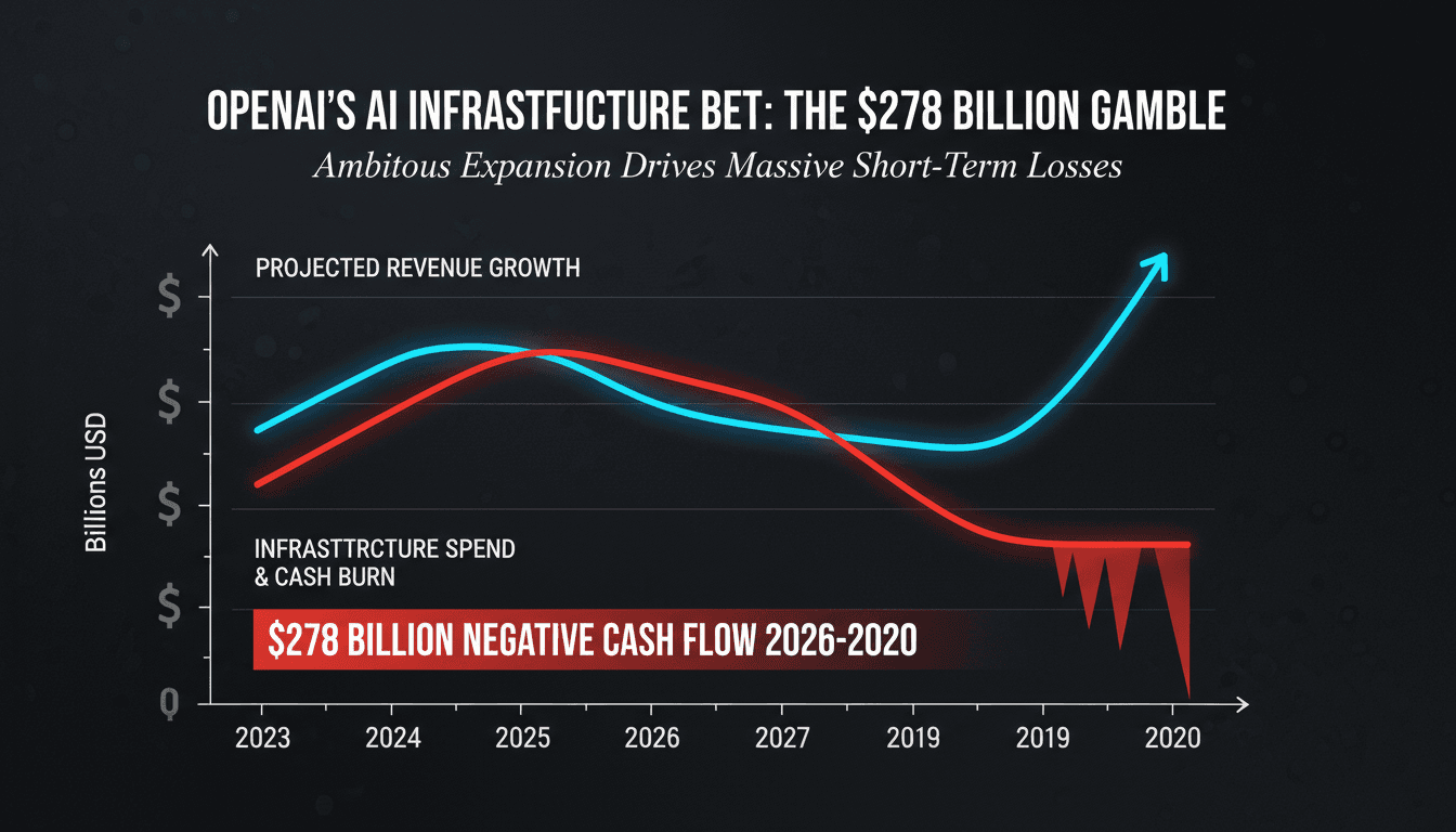Infographic showing OpenAI's projected revenue growth and cash burn through 2030.