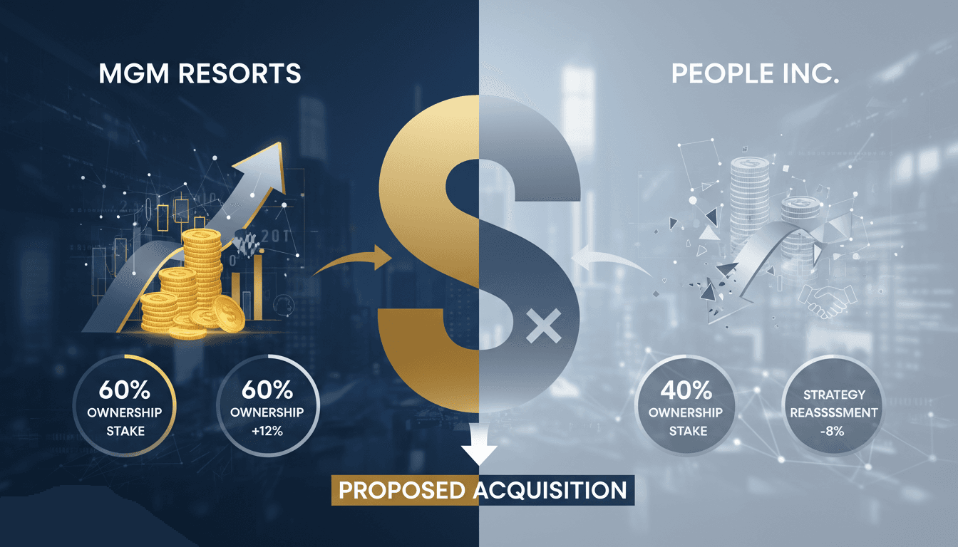 Infographic showing the ownership stakes and market reactions of MGM Resorts and People Inc.
