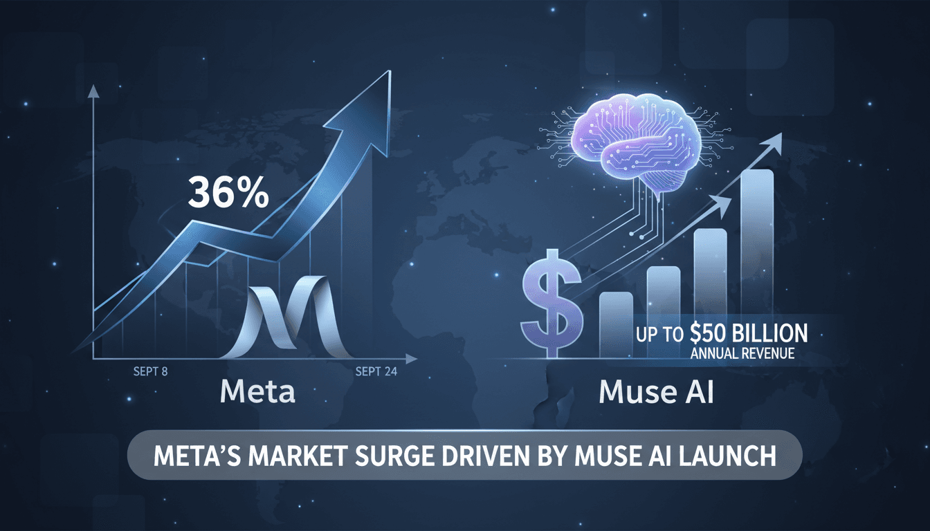 A graphic illustrating Meta Platforms' stock performance and the impact of Muse AI on its market capitalization.