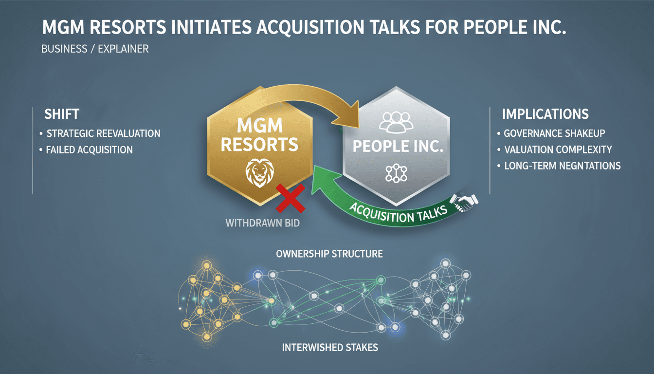 Infographic showing the ownership structure and potential impacts of MGM Resorts' acquisition of People Inc.