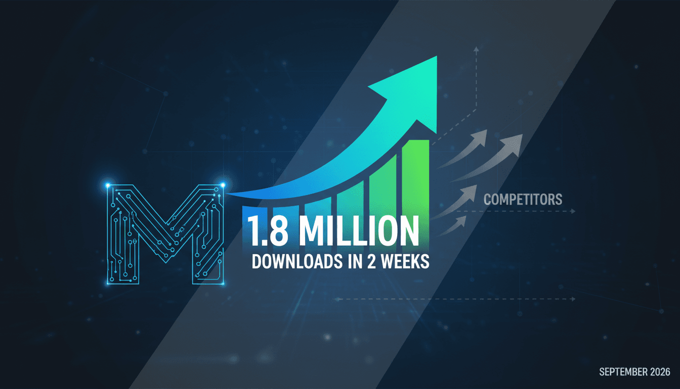 A graphic illustrating the rapid adoption of Meta's Muse AI agent, highlighting 1.8 million downloads in two weeks.