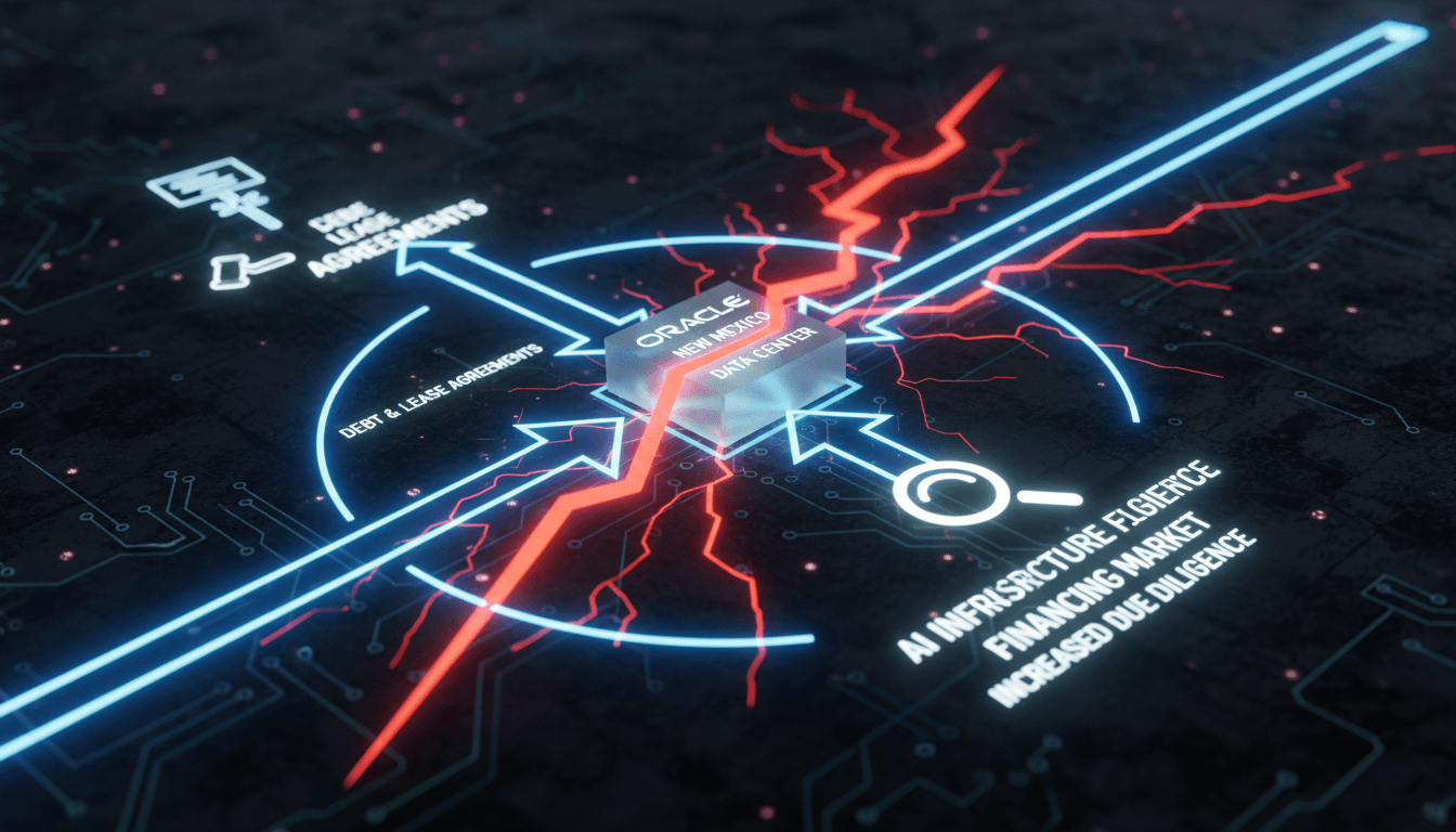 A visual representation of Oracle's force majeure notice impact on data center financing and AI infrastructure investments.
