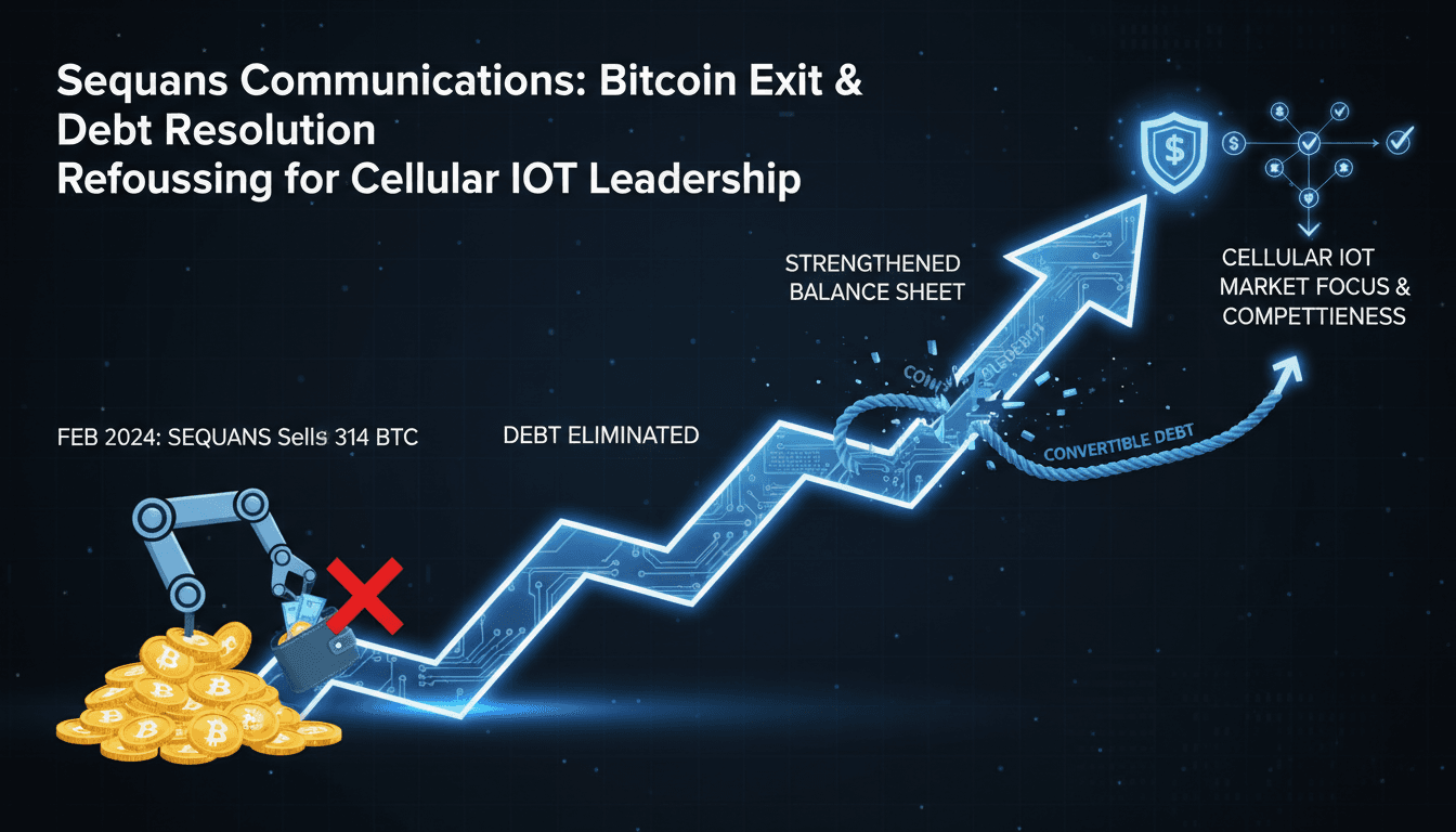 Infographic detailing Sequans Communications' Bitcoin treasury exit and its financial implications.