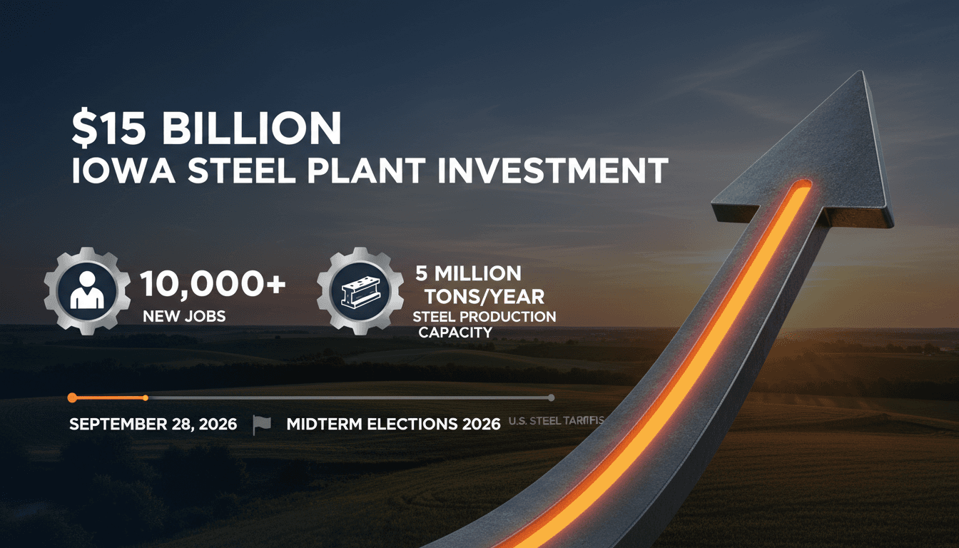 President Trump announcing the $15 billion Iowa steel plant investment, highlighting job creation and domestic manufacturing.