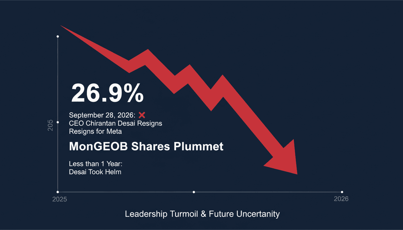 A graph depicting MongoDB's stock price decline following the CEO transition to Meta Platforms.