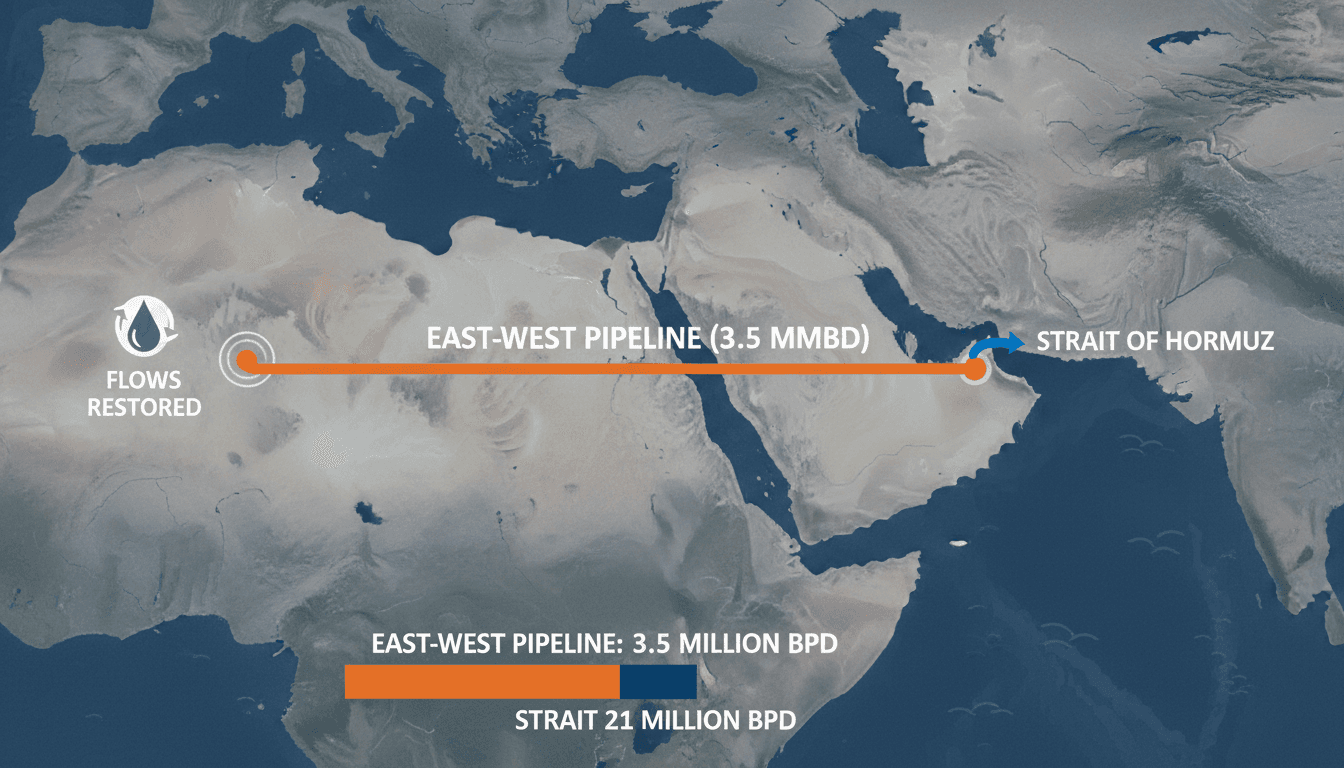 Map showing the East-West pipeline route and its significance for Saudi oil exports.