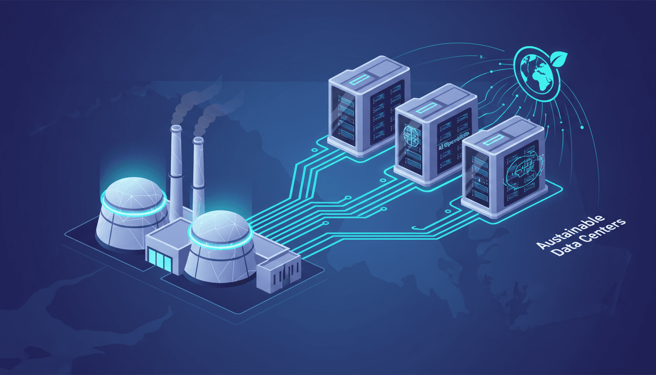 A visual representation of the Calvert Cliffs nuclear plant and its connection to Amazon's data centers.