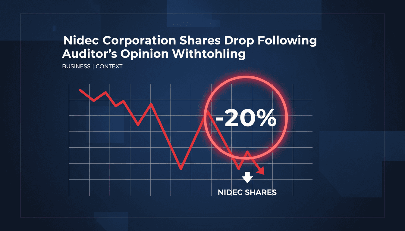 A graph illustrating Nidec Corporation's stock price drop of 20% following auditor's opinion withholding.