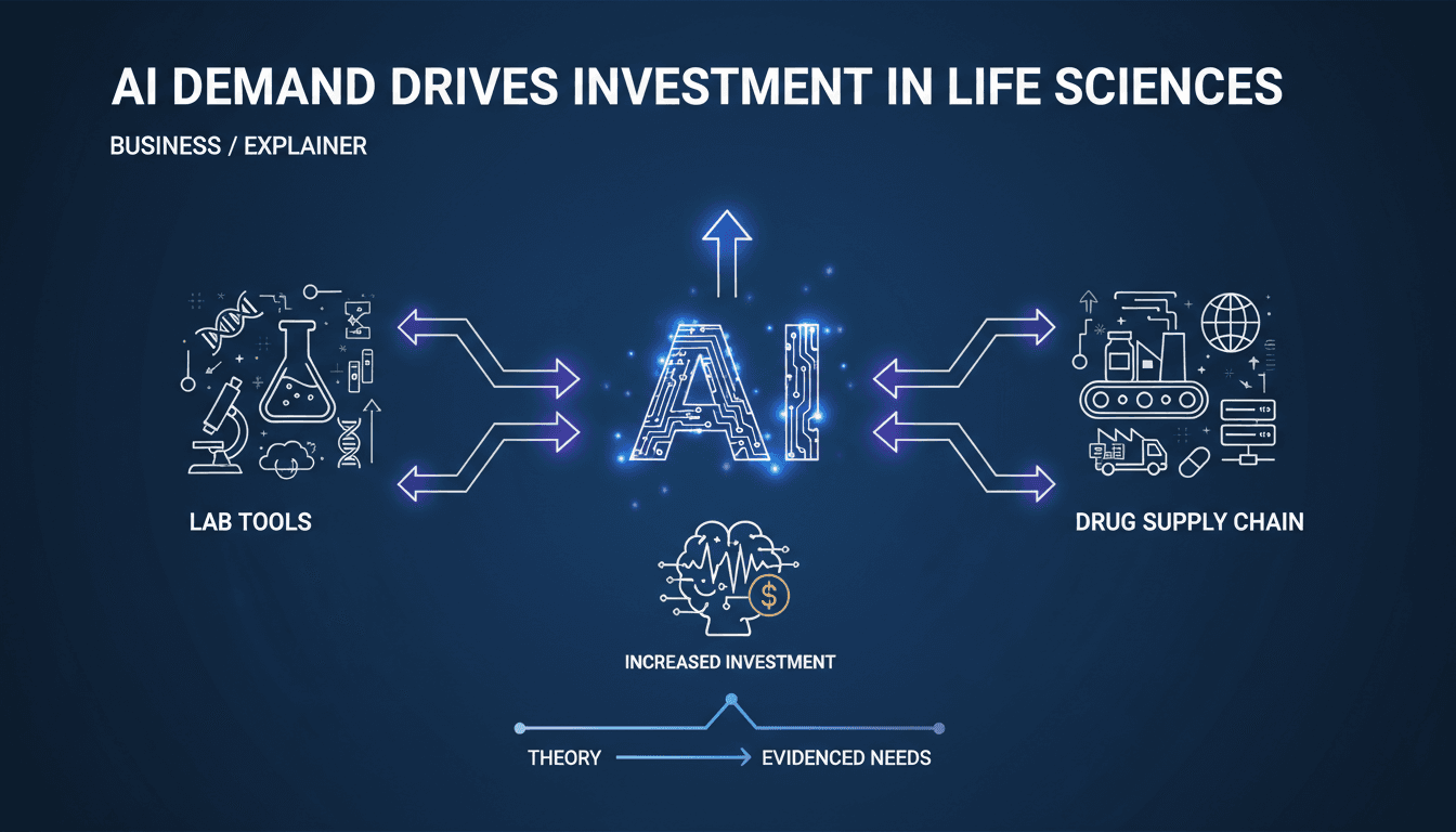 A visual representation of AI integration in the life sciences sector, highlighting investment trends and operational efficiencies.