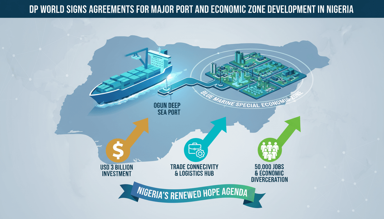 Infographic of Ogun Deep Sea Port and Economic Zone, highlighting job creation and investment by DP World.