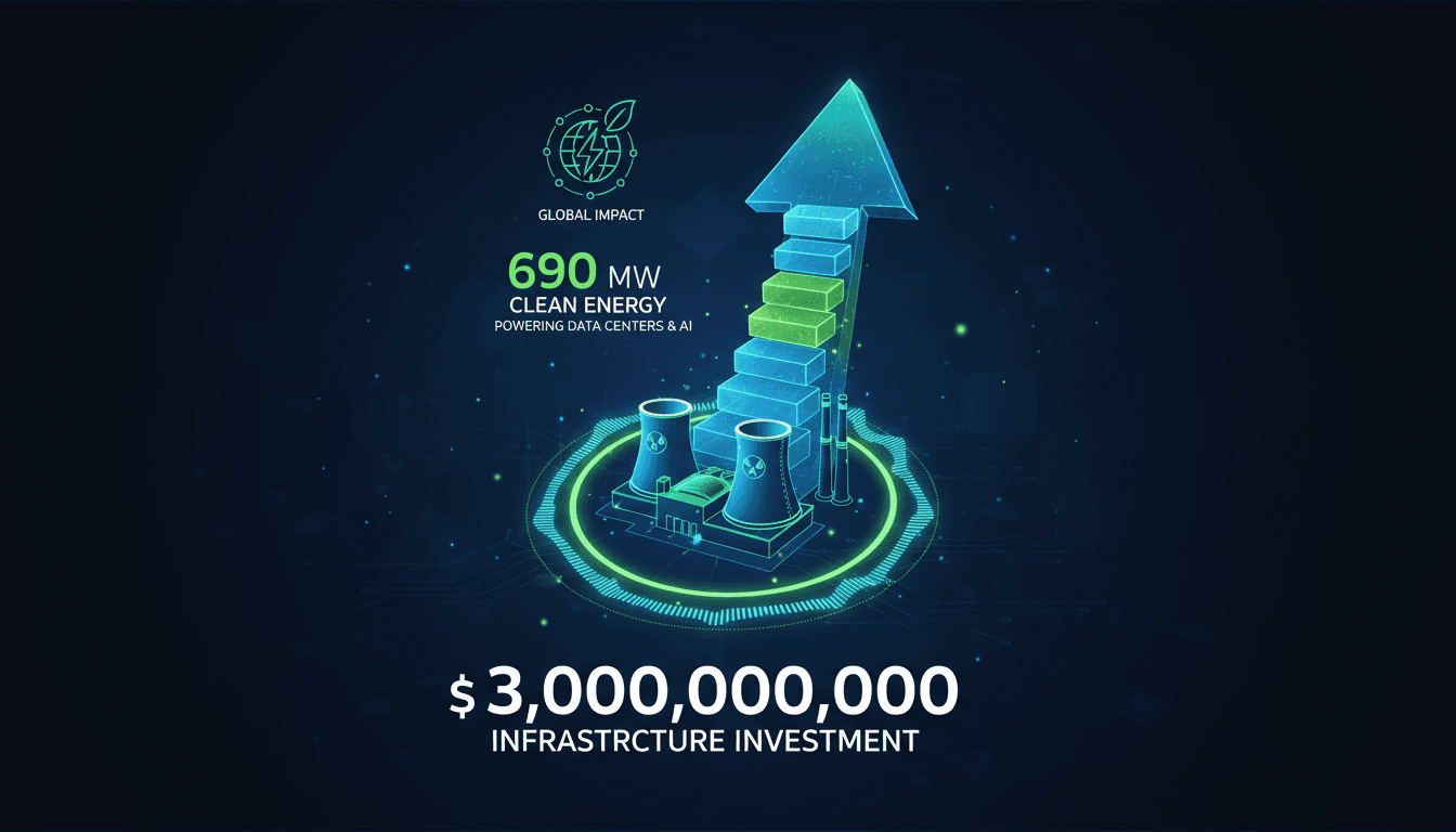 Infographic illustrating Amazon and Constellation's $3 billion nuclear power agreement and its impact on clean energy.