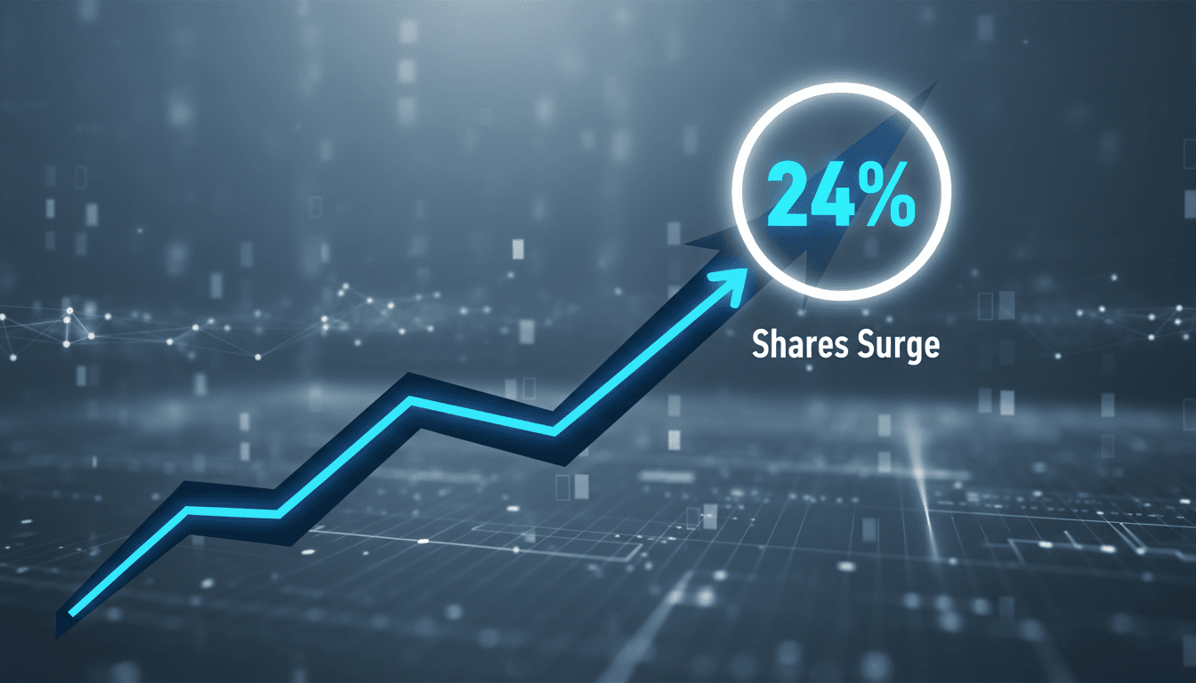 A graph showing Accenture's stock price surge with a focus on the 24% increase after fiscal 2026 earnings.