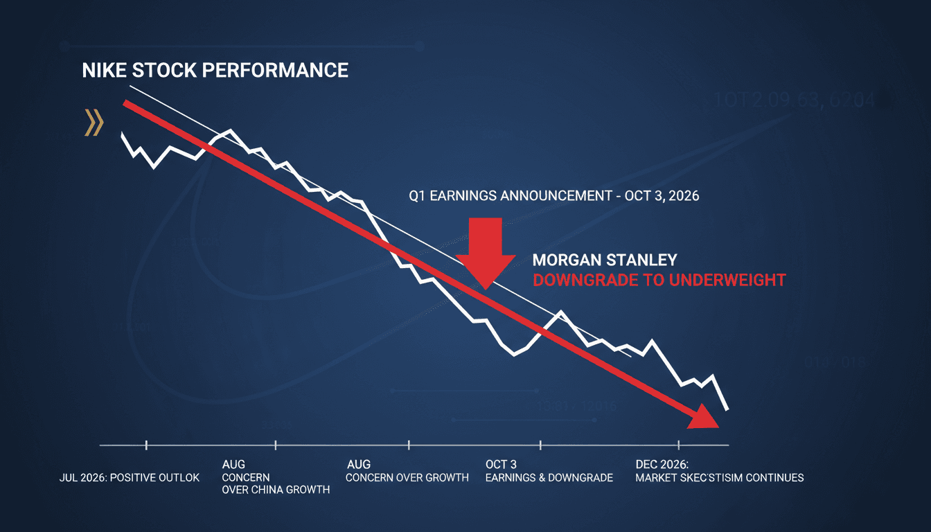 A graph depicting Nike's stock performance and analyst downgrades over time.