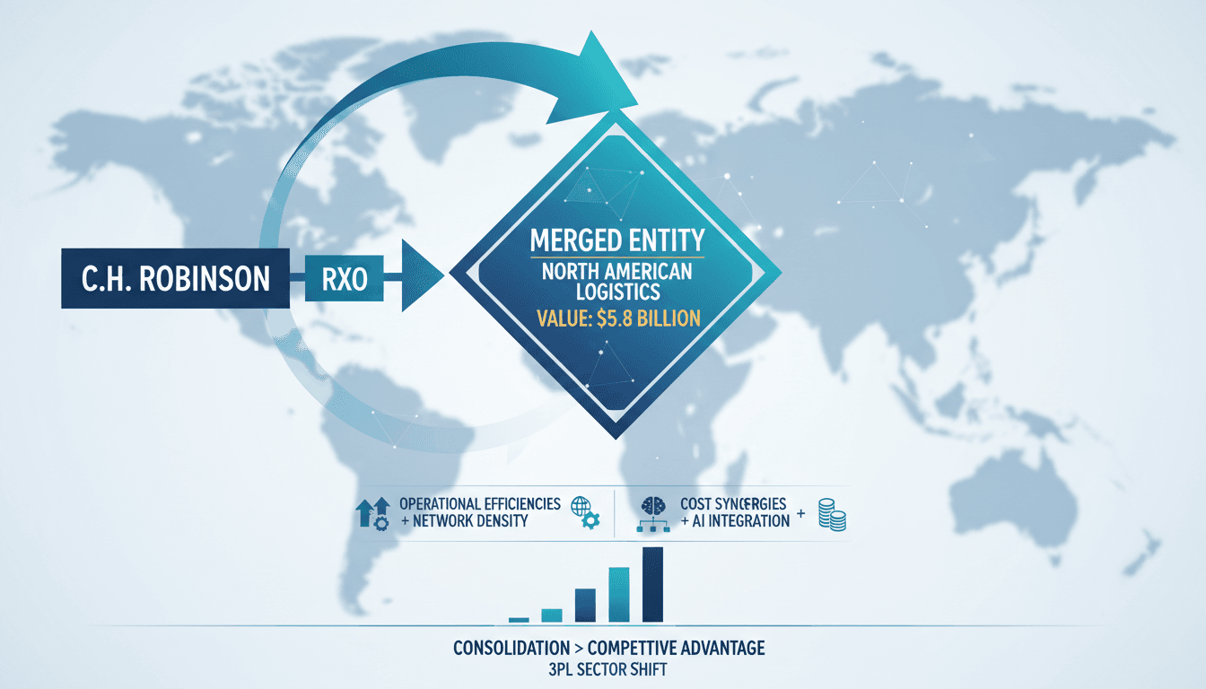 Infographic showing C.H. Robinson's $5.8 billion acquisition of RXO and its projected synergies.