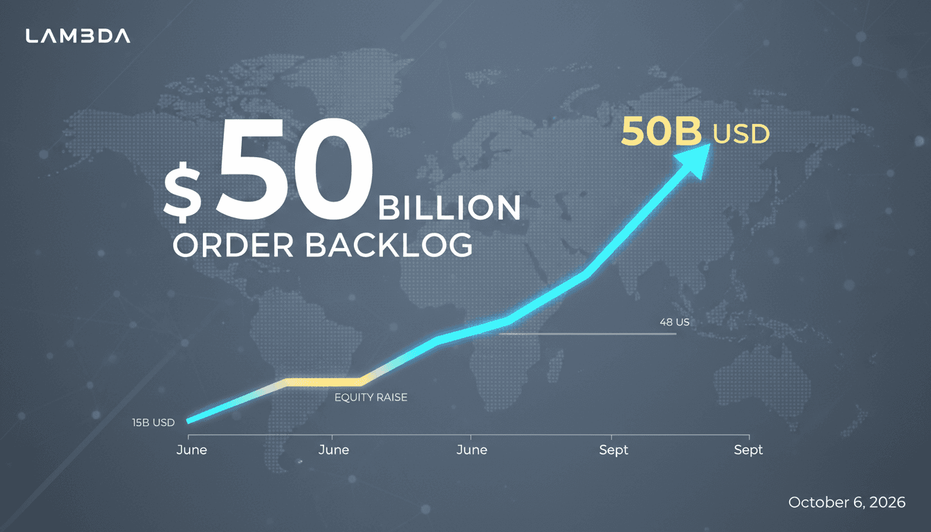 A visual representation of Lambda's $50 billion order backlog growth in AI computing.