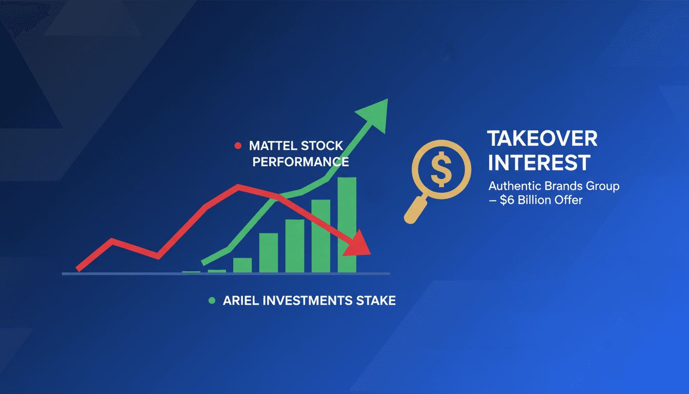 A visual representation of Mattel's stock performance and takeover interest from Ariel Investments.