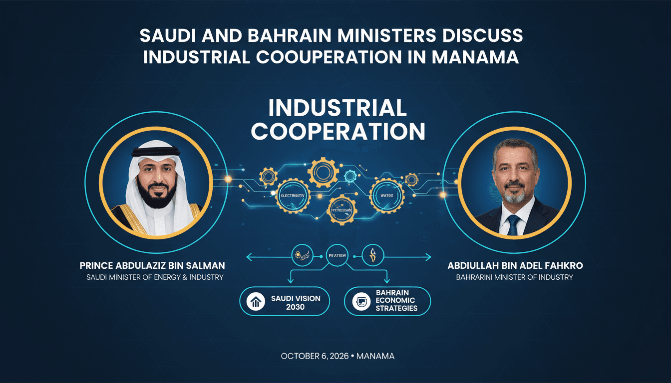 Saudi Energy Minister Prince Abdulaziz meeting with Bahraini Minister Abdullah bin Adel Fakhro to discuss industrial cooperation.