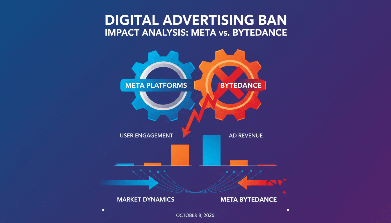Infographic illustrating Meta's advertising ban on ByteDance across seven countries.