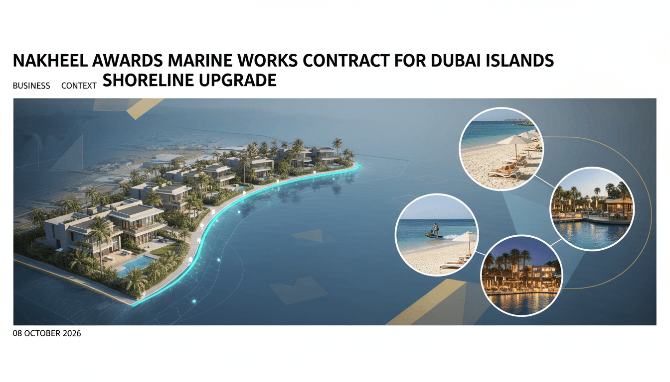 Visual representation of the 3 km shoreline upgrade at Dubai Islands, highlighting the Bay Villas community and beach enhancements.