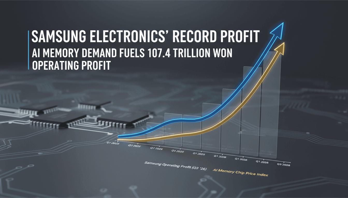 A graph showing Samsung's record Q3 profit alongside rising memory chip prices.