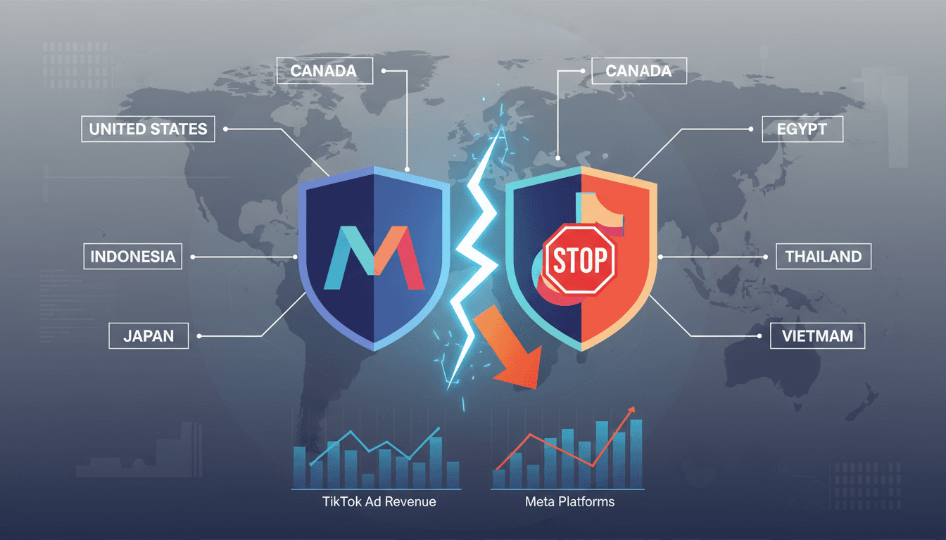 A graphic showing Meta's advertising ban on TikTok, highlighting the competitive dynamics in social media.