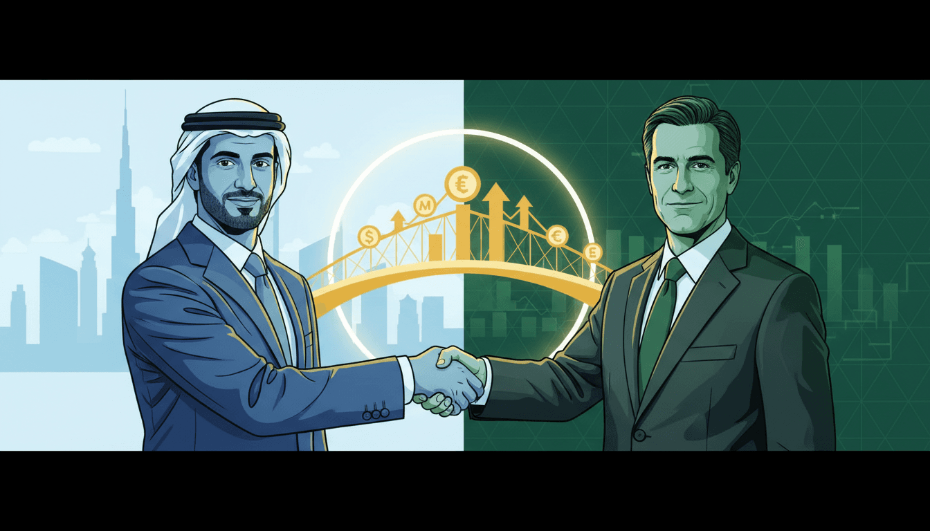 Sheikh Maktoum and Bruce Richards discussing investment opportunities in Dubai.