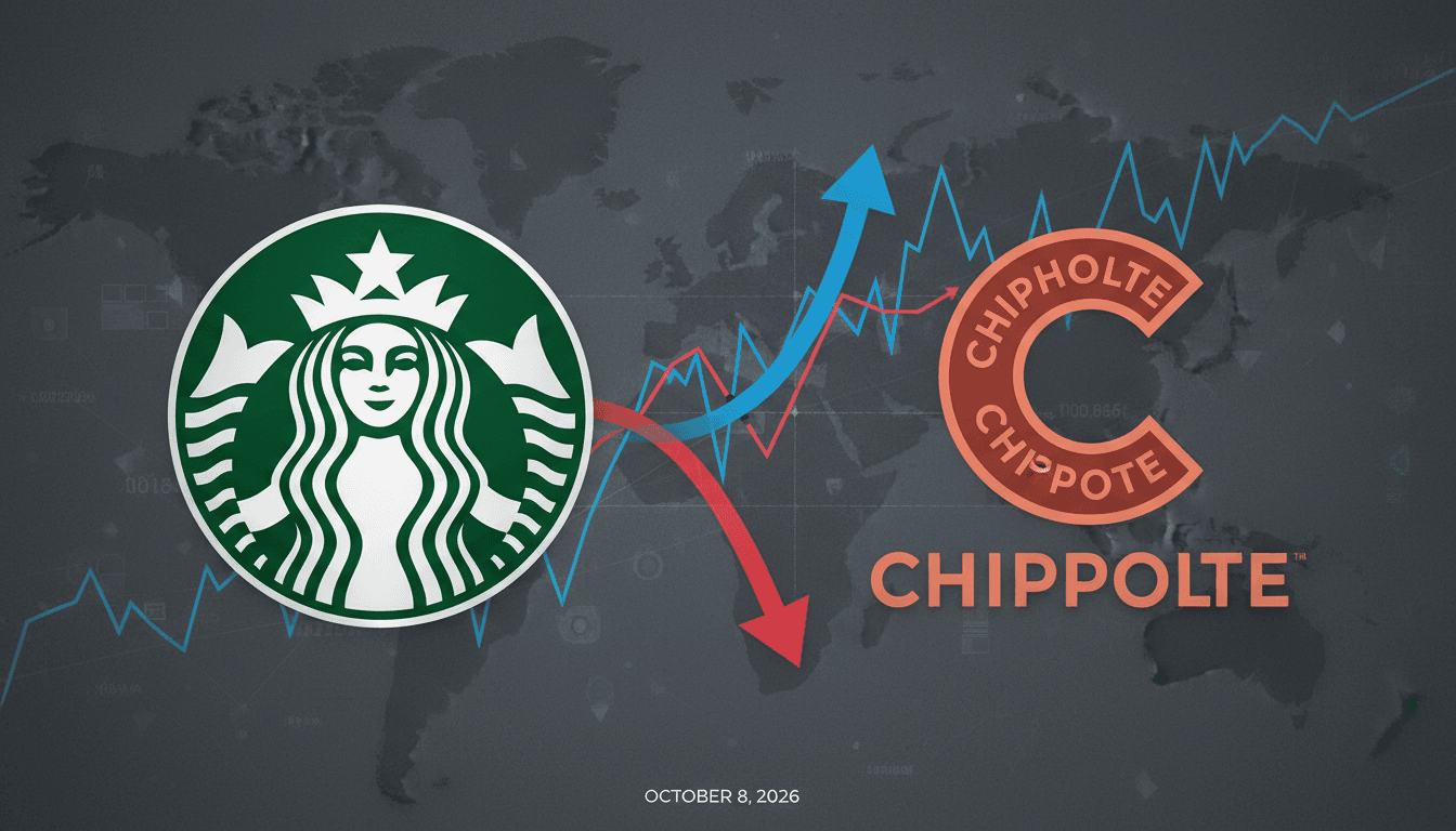 A graphic showing Starbucks and Chipotle logos with market data trends related to the acquisition news.
