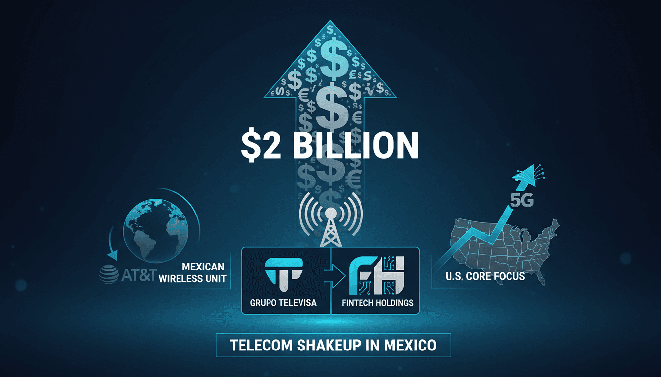 Infographic detailing AT&T's $2 billion sale of its Mexican wireless operations to Televisa and Fintech Holdings.