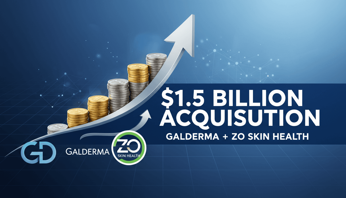 Visual representation of Galderma's $1.5 billion acquisition of ZO Skin Health, featuring both brands' logos.