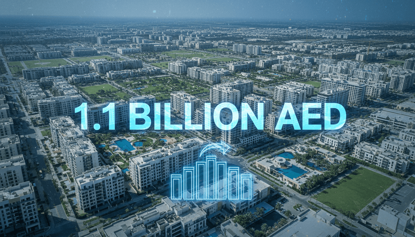 Aerial view of Aljada development showcasing the nine residential buildings acquired by Aldar Properties.