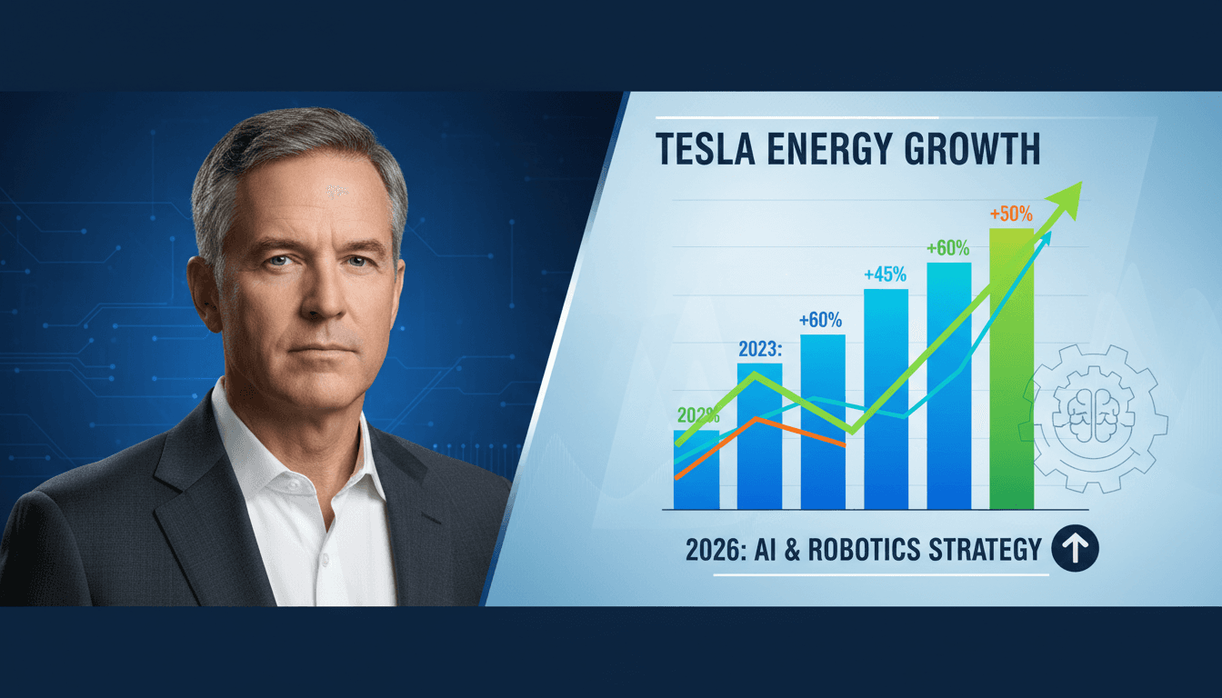 Portrait of Mike Snyder with Tesla energy growth statistics in the background.