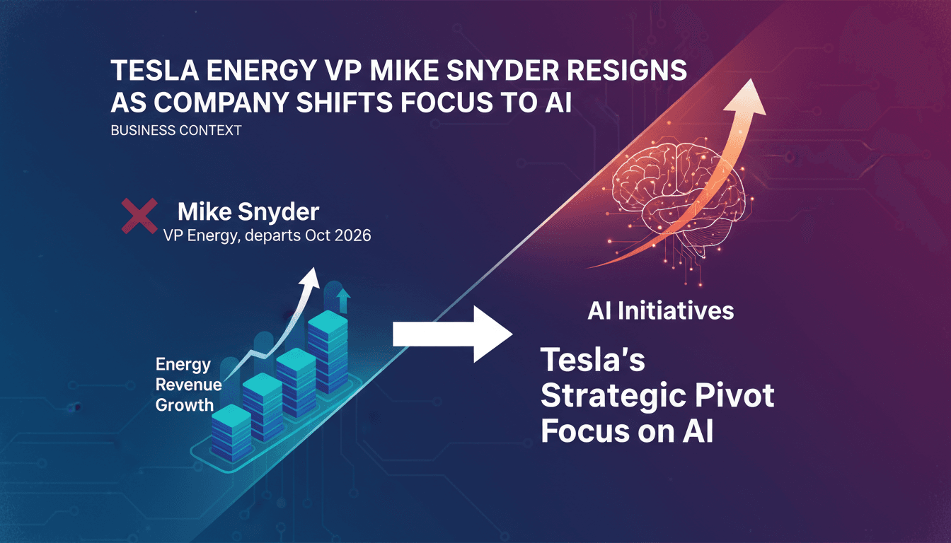 Visual representation of Tesla's leadership changes and energy revenue growth.