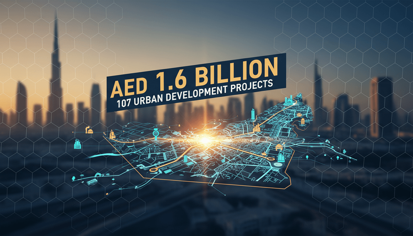 Infographic showing AED 1.6 billion investment in Dubai's urban development projects.