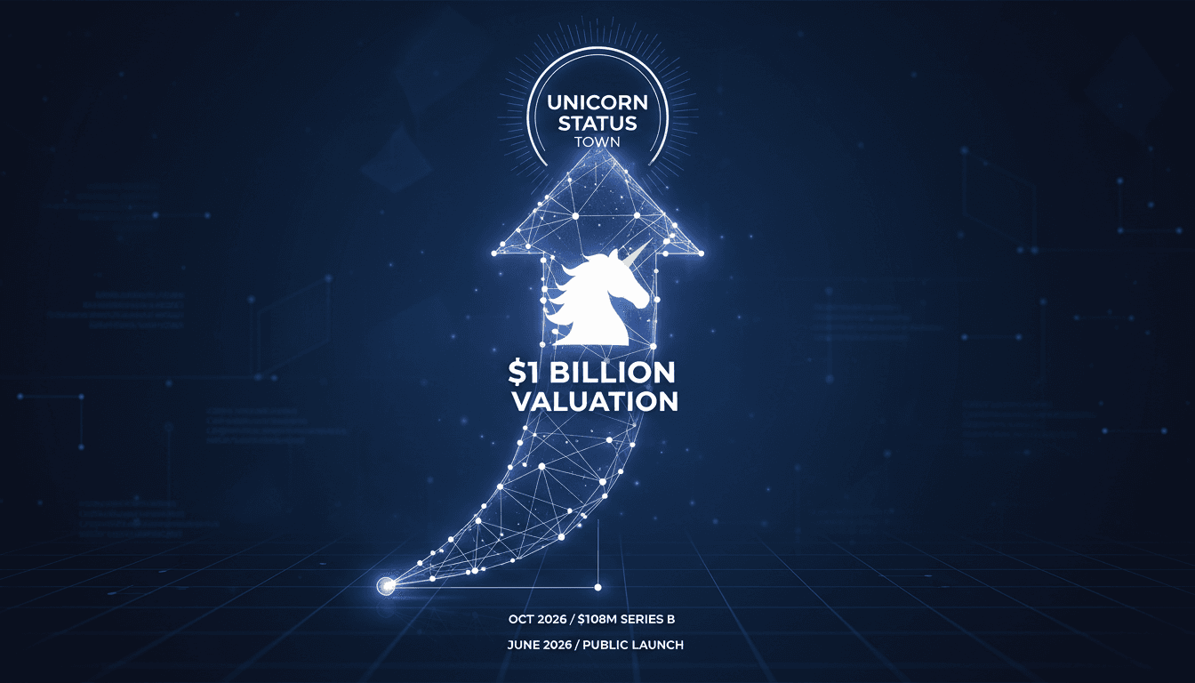 A visual representation of Town's funding journey and unicorn status in the AI collaboration space.
