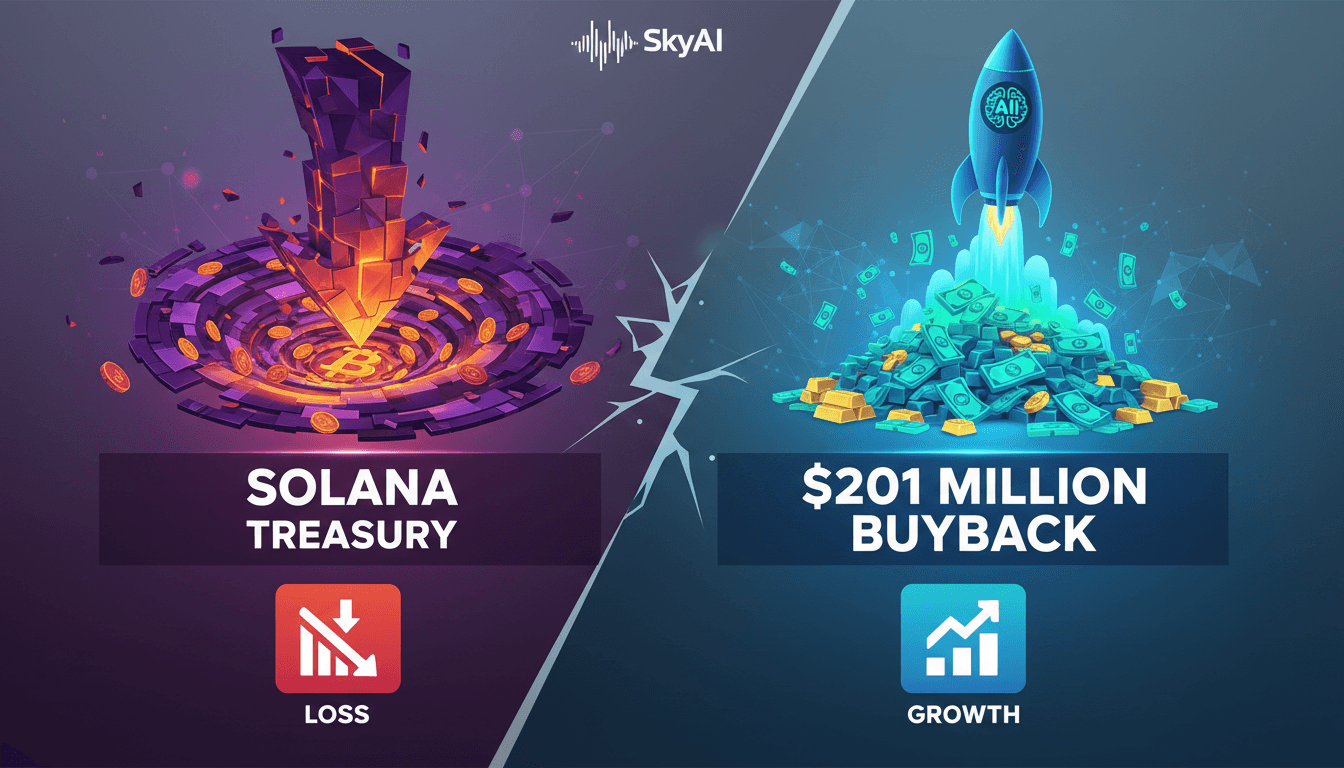 Infographic showing SkyAI's treasury liquidation and future investment strategy in AI and stablecoins.