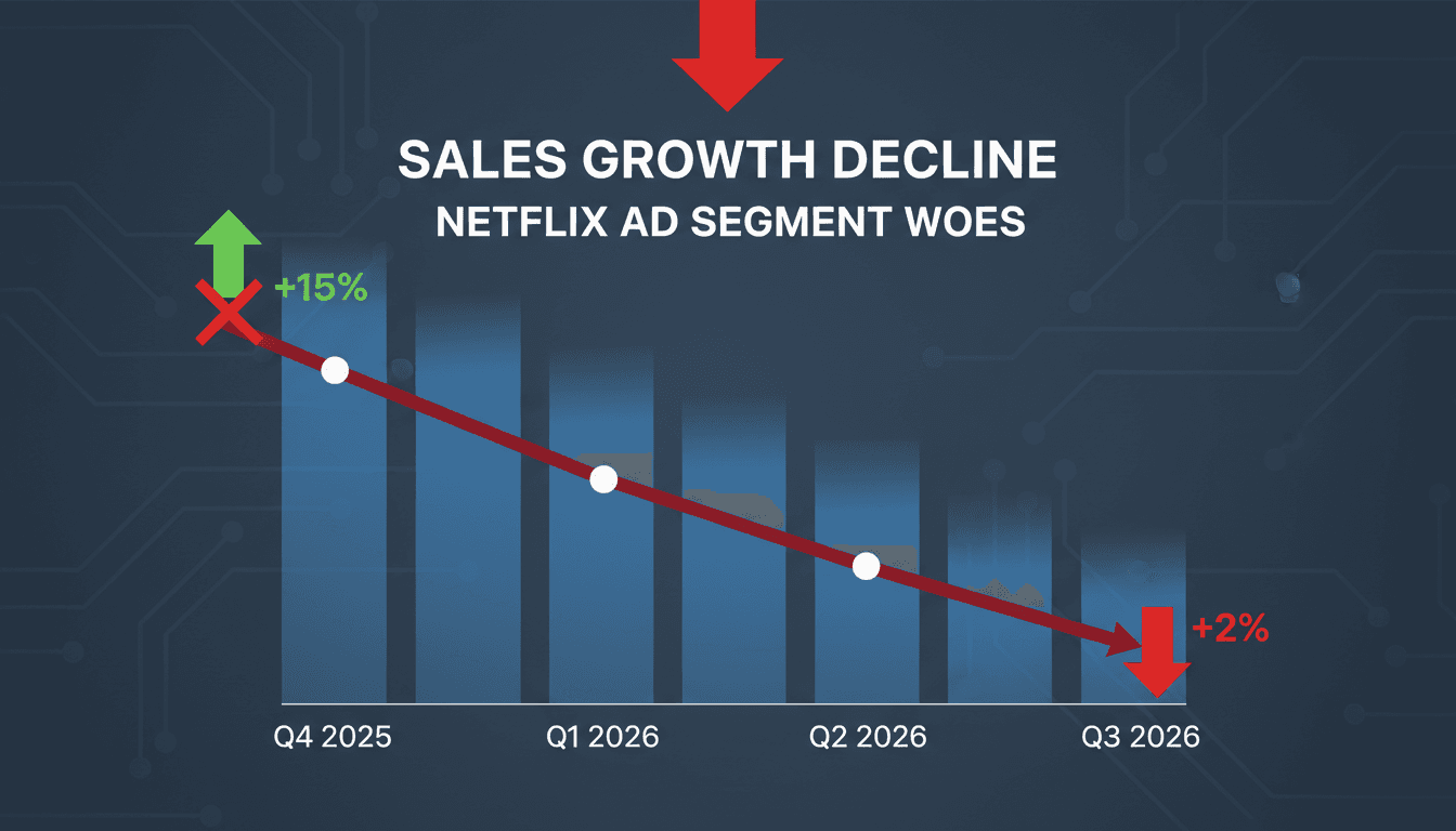 Infographic showing Netflix's declining sales growth and advertising revenue projections.