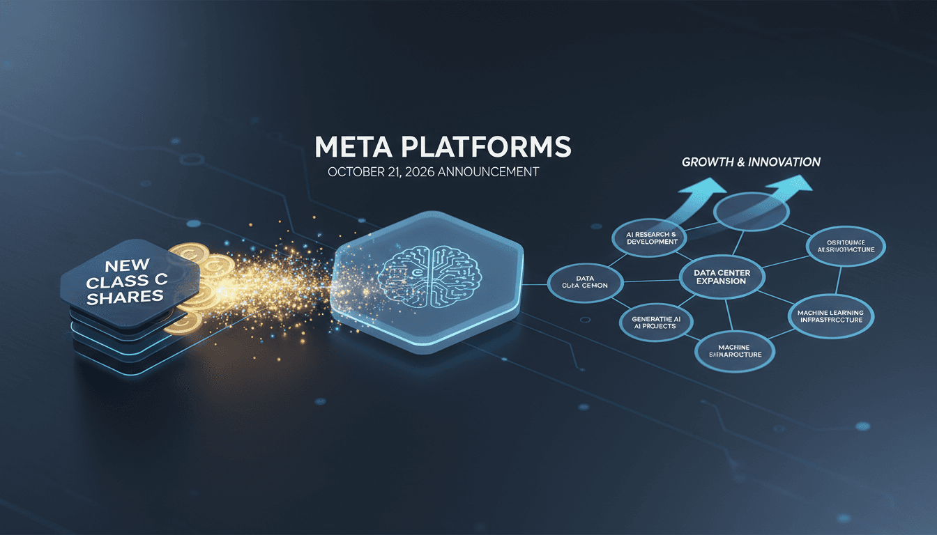 Infographic showing Meta's new Class C shares and their impact on AI funding.