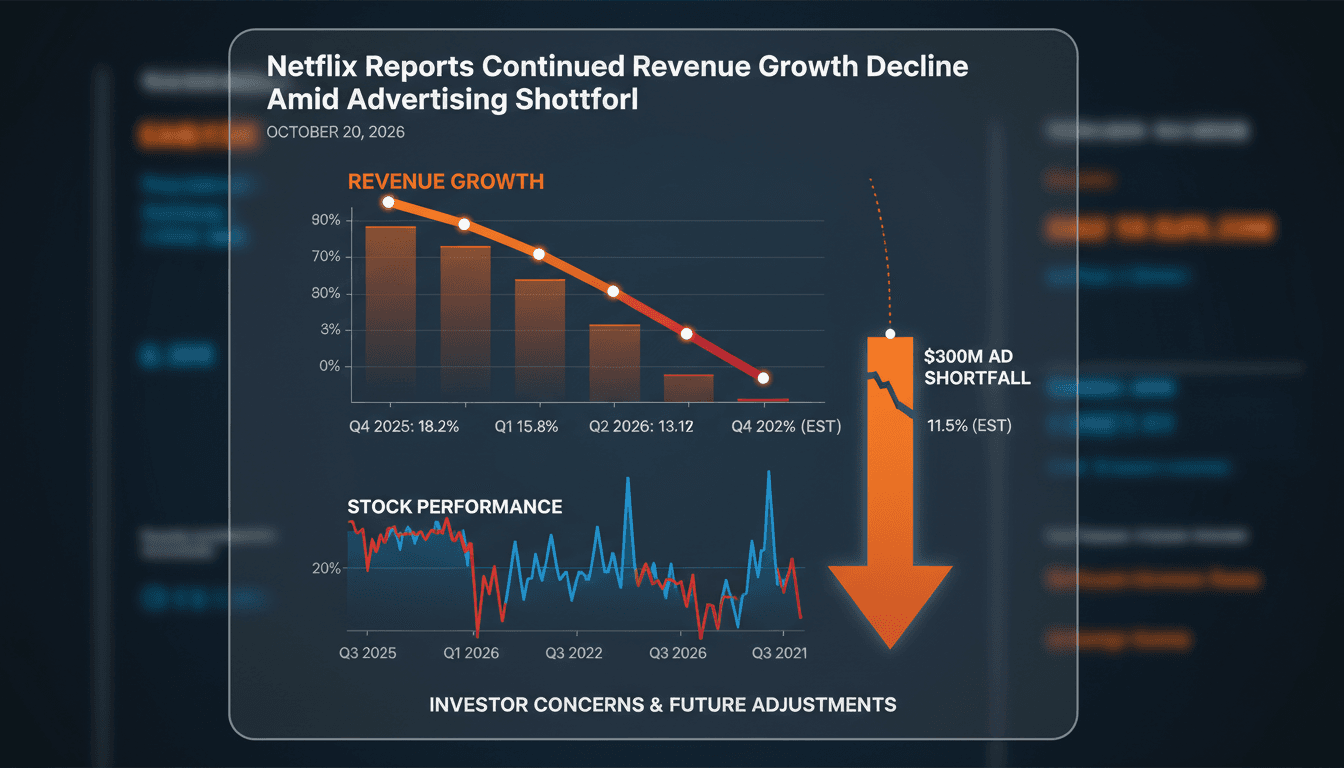 Infographic showing Netflix's revenue growth and stock performance trends over the past year.