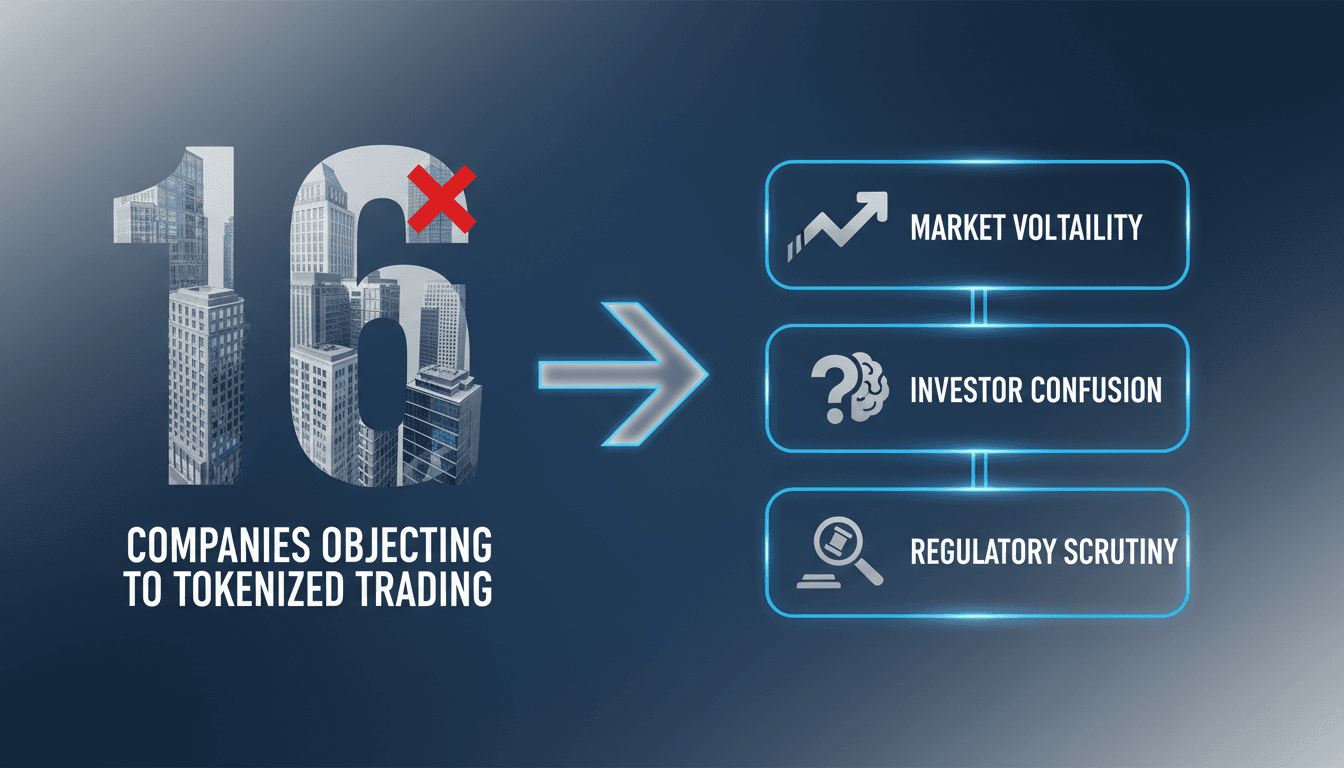 Infographic showing corporate objections to tokenized trading, highlighting key concerns and the number of objecting companies.