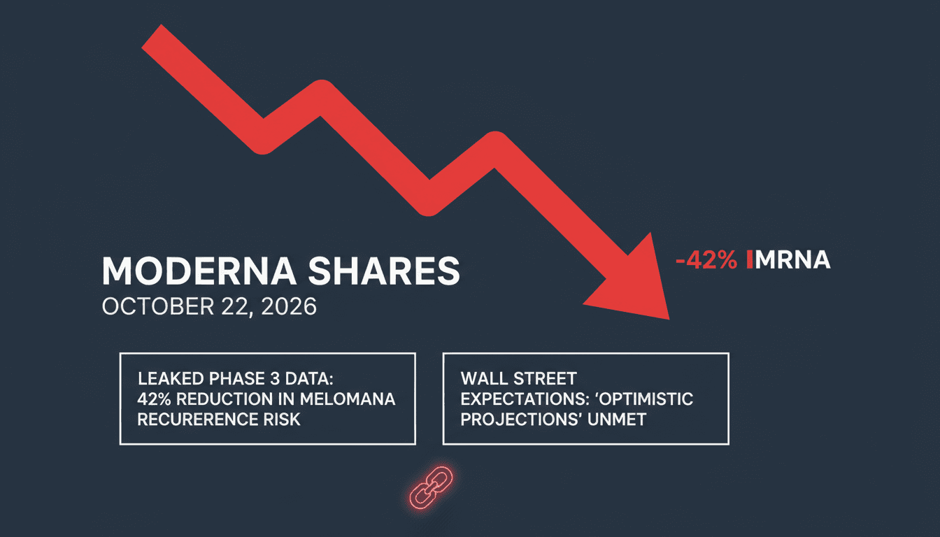 A graphic illustrating Moderna's stock decline and melanoma vaccine trial results.