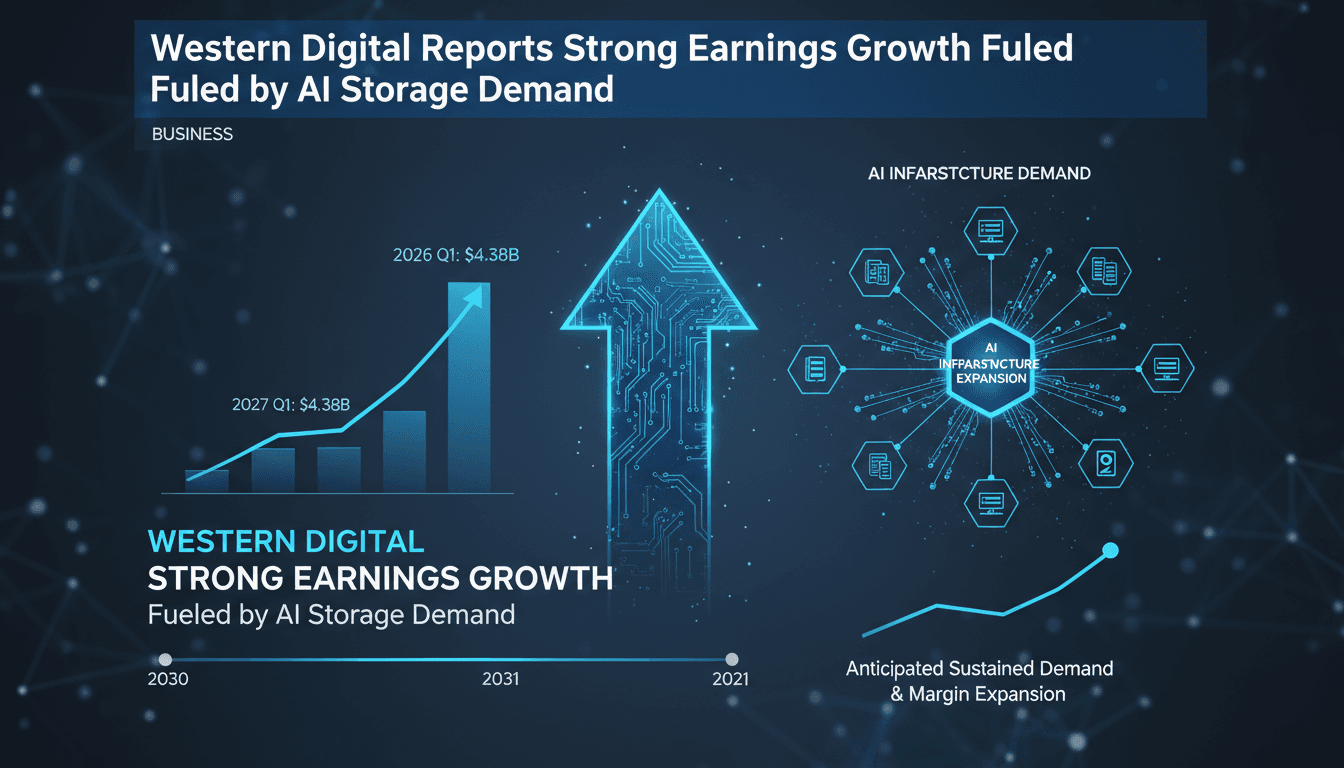 Infographic illustrating Western Digital's revenue growth and AI storage demand trends.