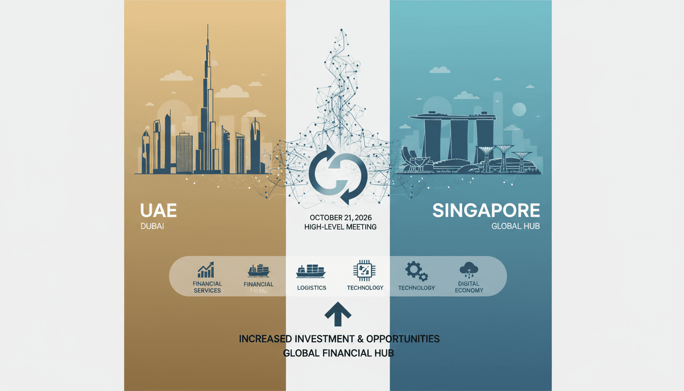Sheikh Maktoum and Singapore Prime Minister Lawrence Wong discussing economic cooperation in Dubai.