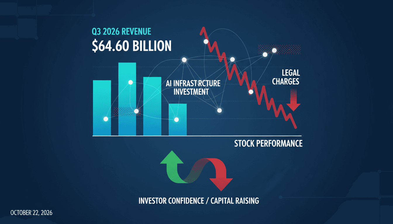 Infographic showing Meta's Q3 2026 revenue growth and stock performance trends.
