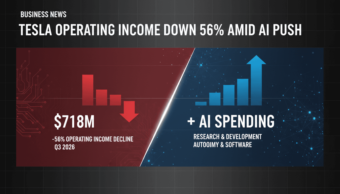 Graph showing Tesla's operating income decline and AI spending increase in Q3 2026.