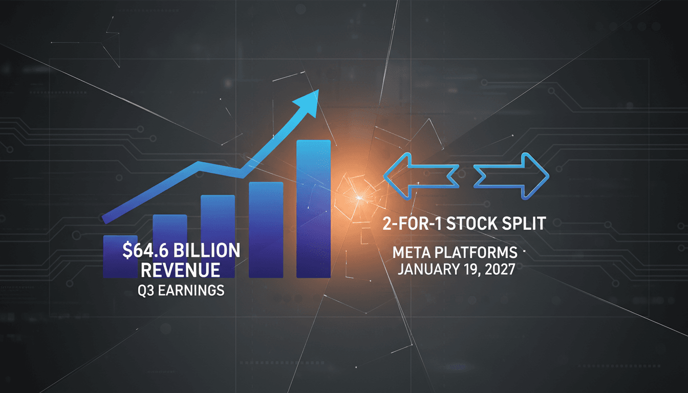 A visual representation of Meta's $64.6 billion revenue and stock split announcement.