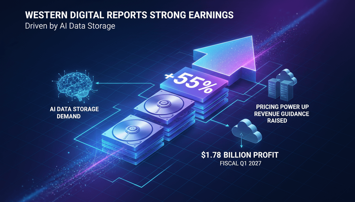 Infographic illustrating Western Digital's profit growth and AI demand trends.