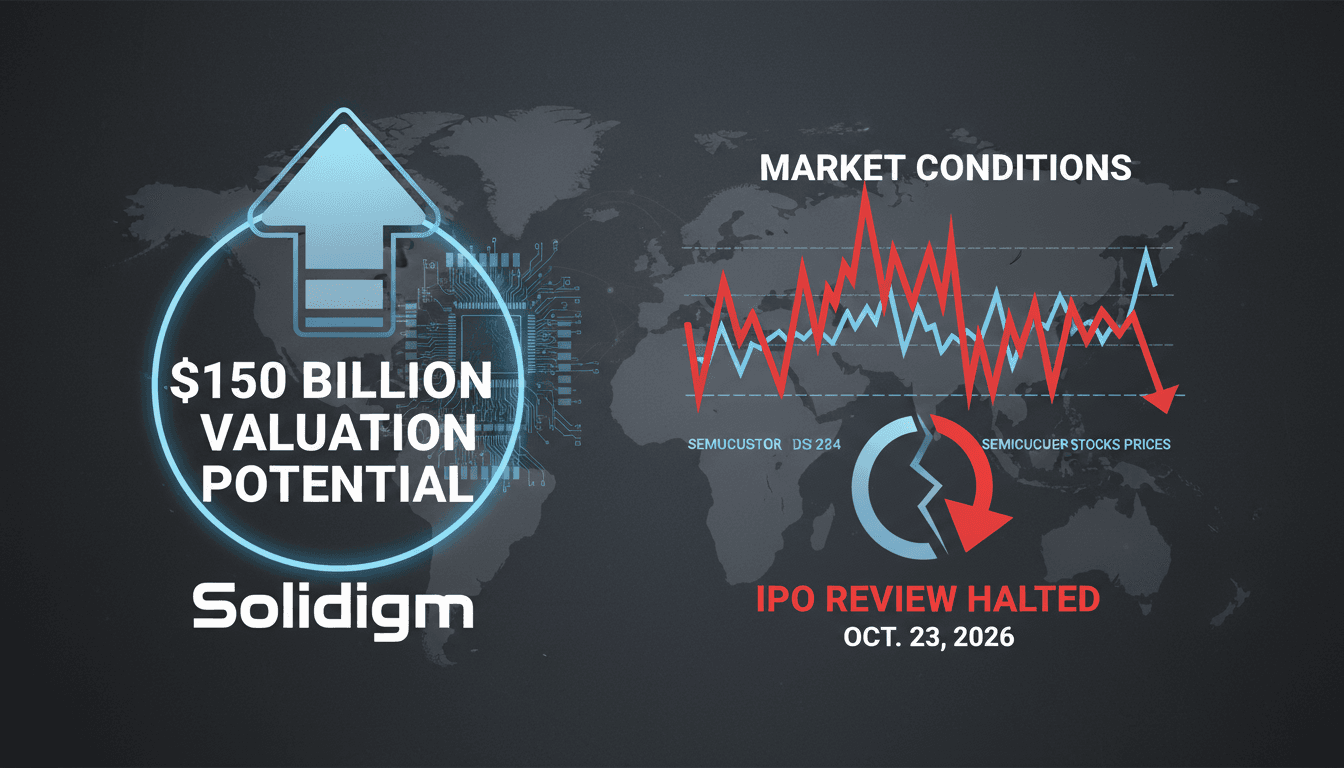 Infographic showing Solidigm's $150 billion valuation potential and market volatility trends.